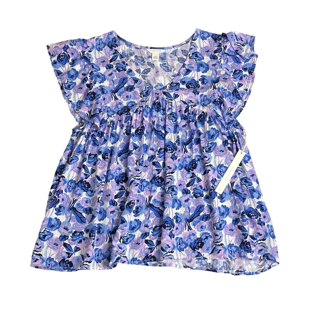 Caslon‎ Babydoll Top Womens L Floral V-Neck Flutter Sleeve Boho Cottagecore Chic